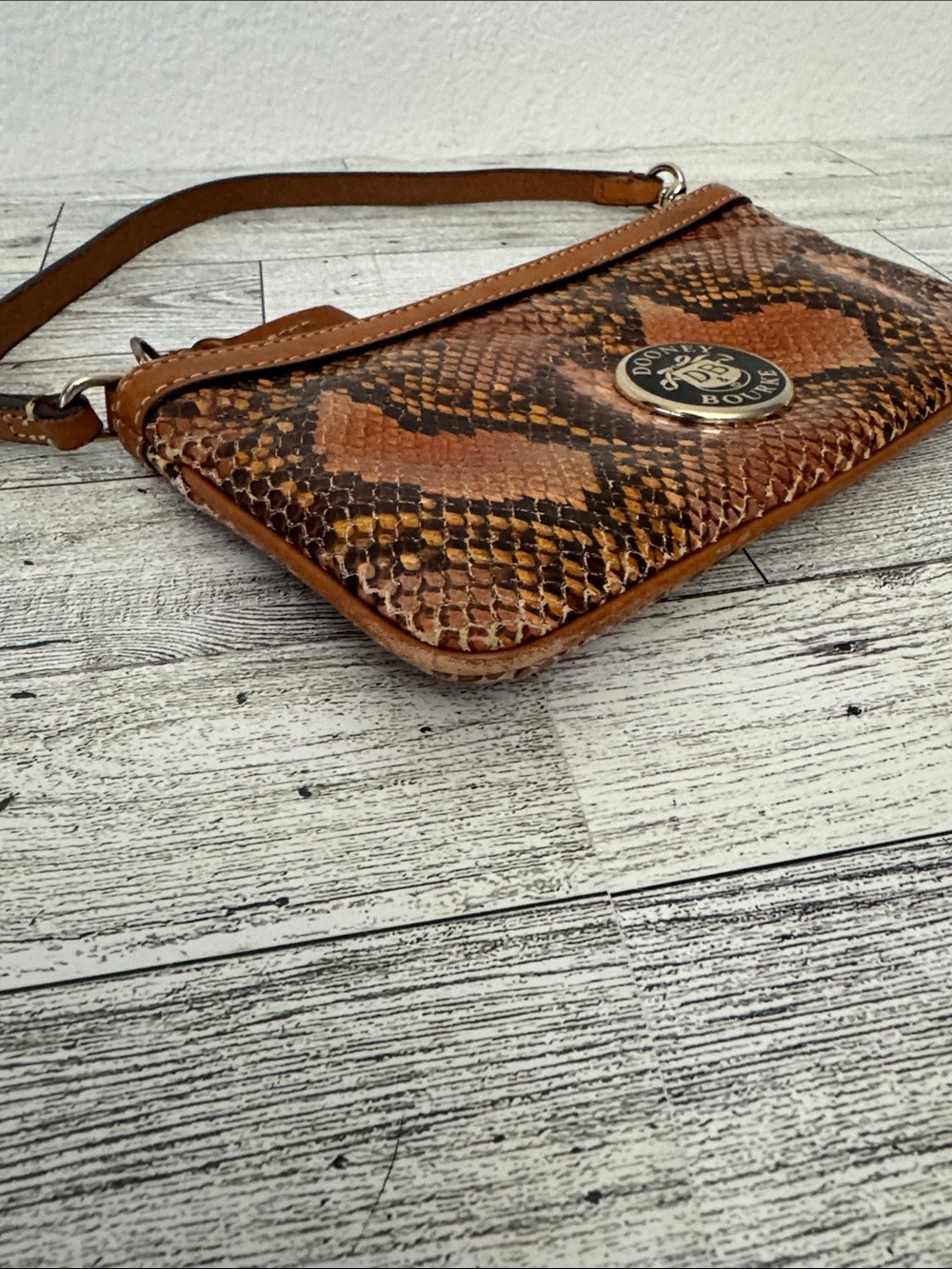 Dooney & Bourke Brown Snake Print Embossed Leather Wristlet - Picture 5 of 8